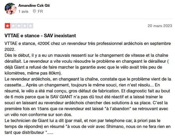 avis-negatif-sav avis SAV Giant